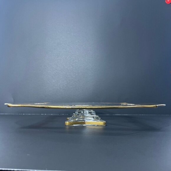 Ovington’s Alhambra Glass Cake Pedestal Platter Gold Floral Inlay Elegant Shape - Picture 3 of 14